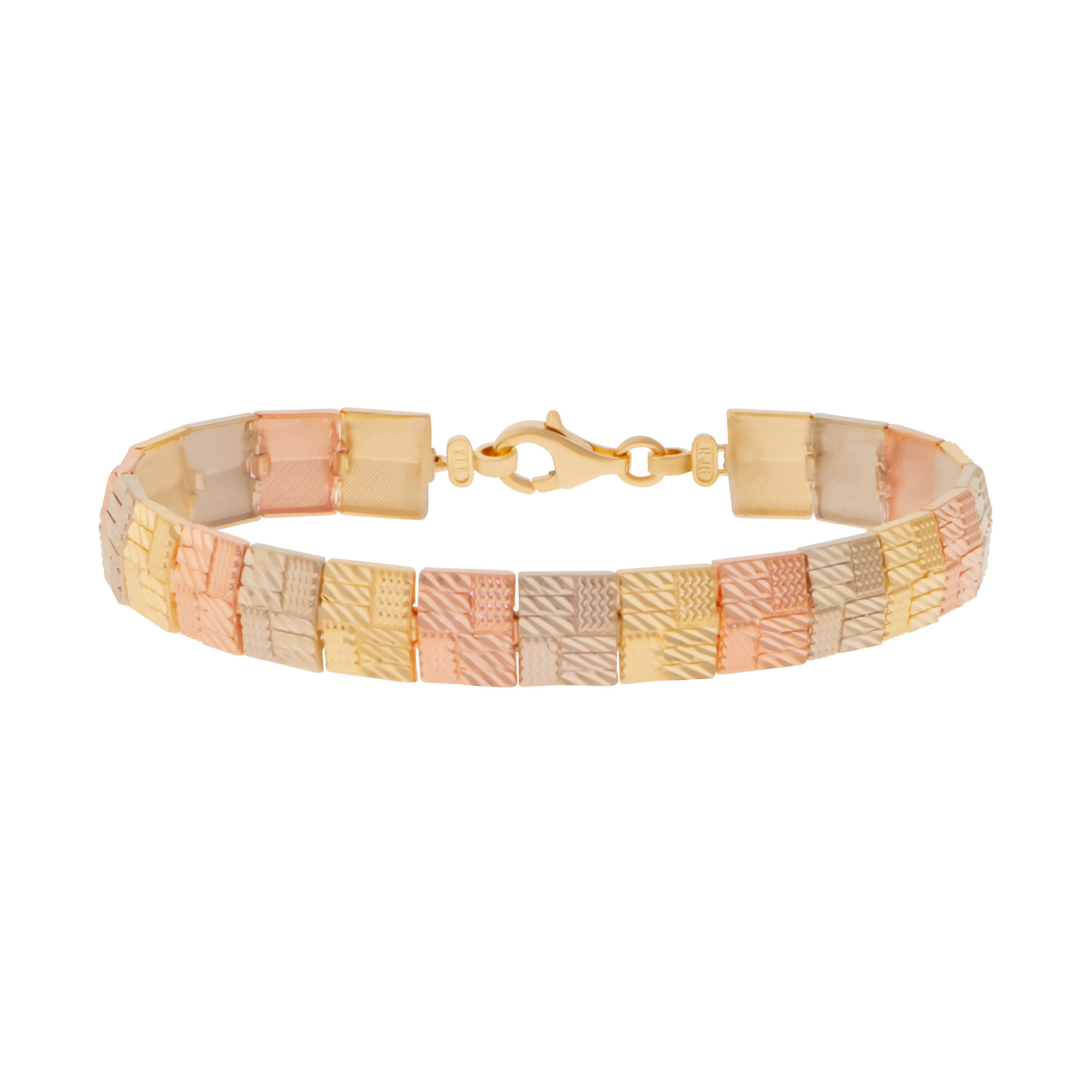 14k Tri-Color Gold Diamond Cut Bracelet 8.66mm Wide